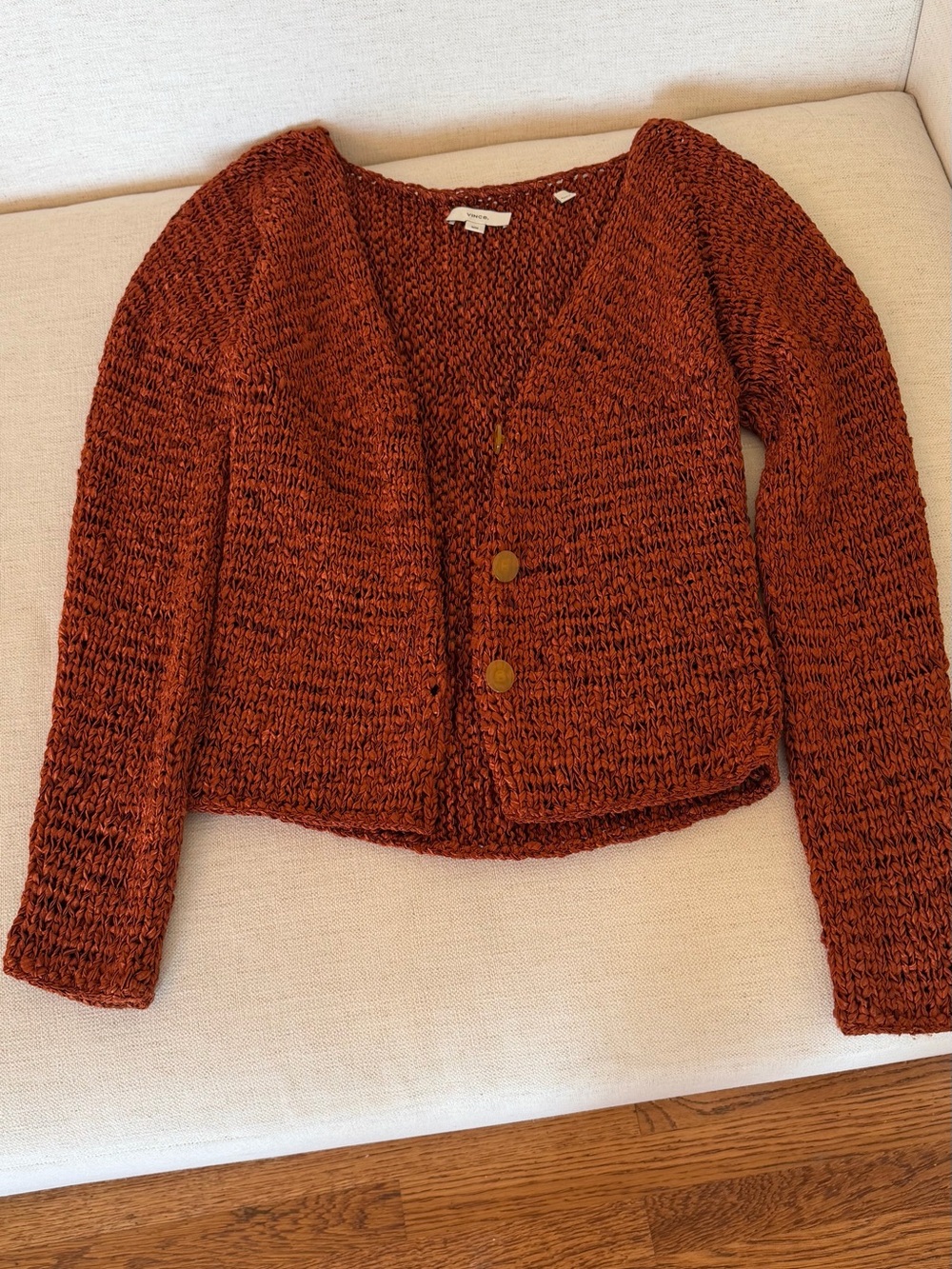 Vince Chunky Rust Knit Cardigan Sweater - Women